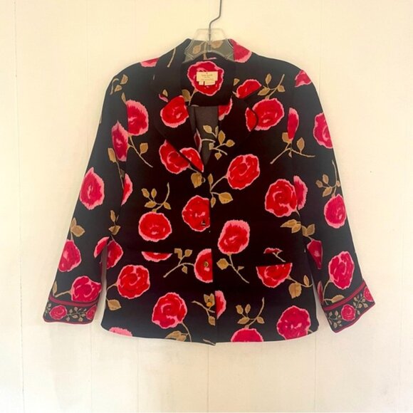 Kate Spade roses blazer crepe black pink size small - Picture 1 of 5